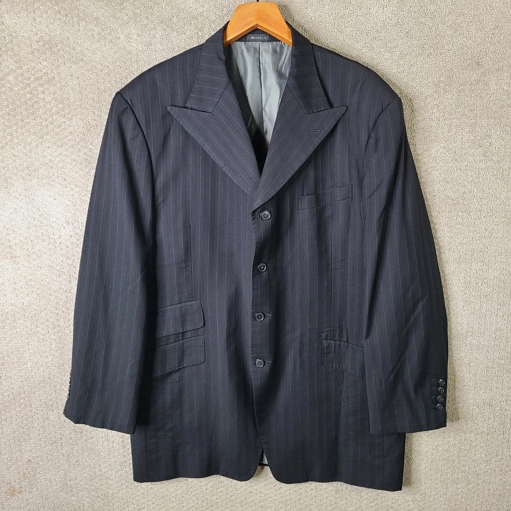 Michael's Jacket Mens 50XL Black Striped Blazer Four Button Peak Lapel Custom